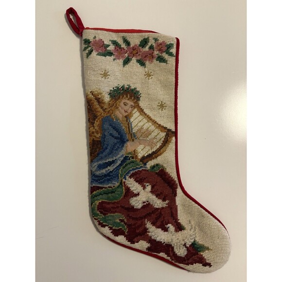 Vtg Christmas Needlepoint Stocking Angel Harp Doves 1991 Imperial Elegance - Picture 3 of 10
